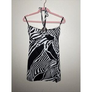 Rapz Ring Neck Swim‎ Dress Womens M Halter Style Bra Cup Support Zebra Stripes